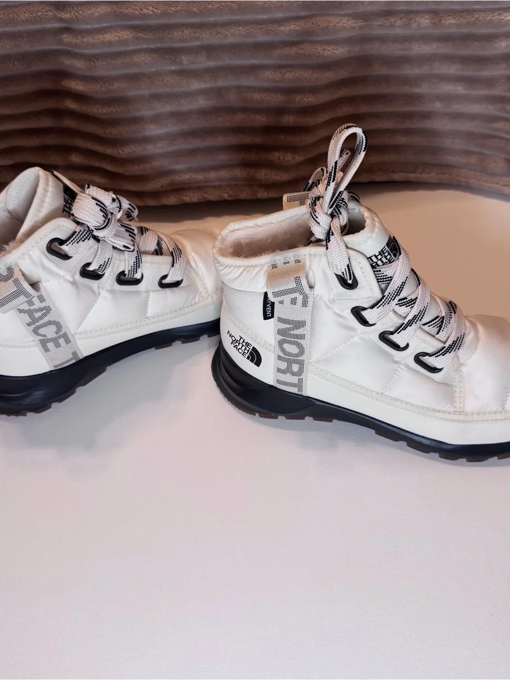 The North Face White Quilted Lace-Up Ankle Boots with Black Trim
